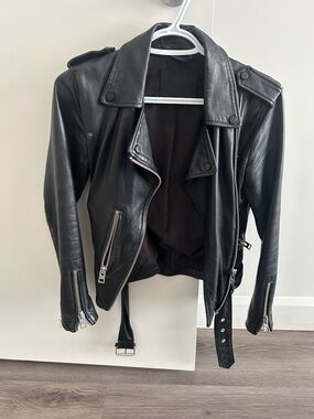 All Saints Balfern Leather Biker Jacket, Black XS